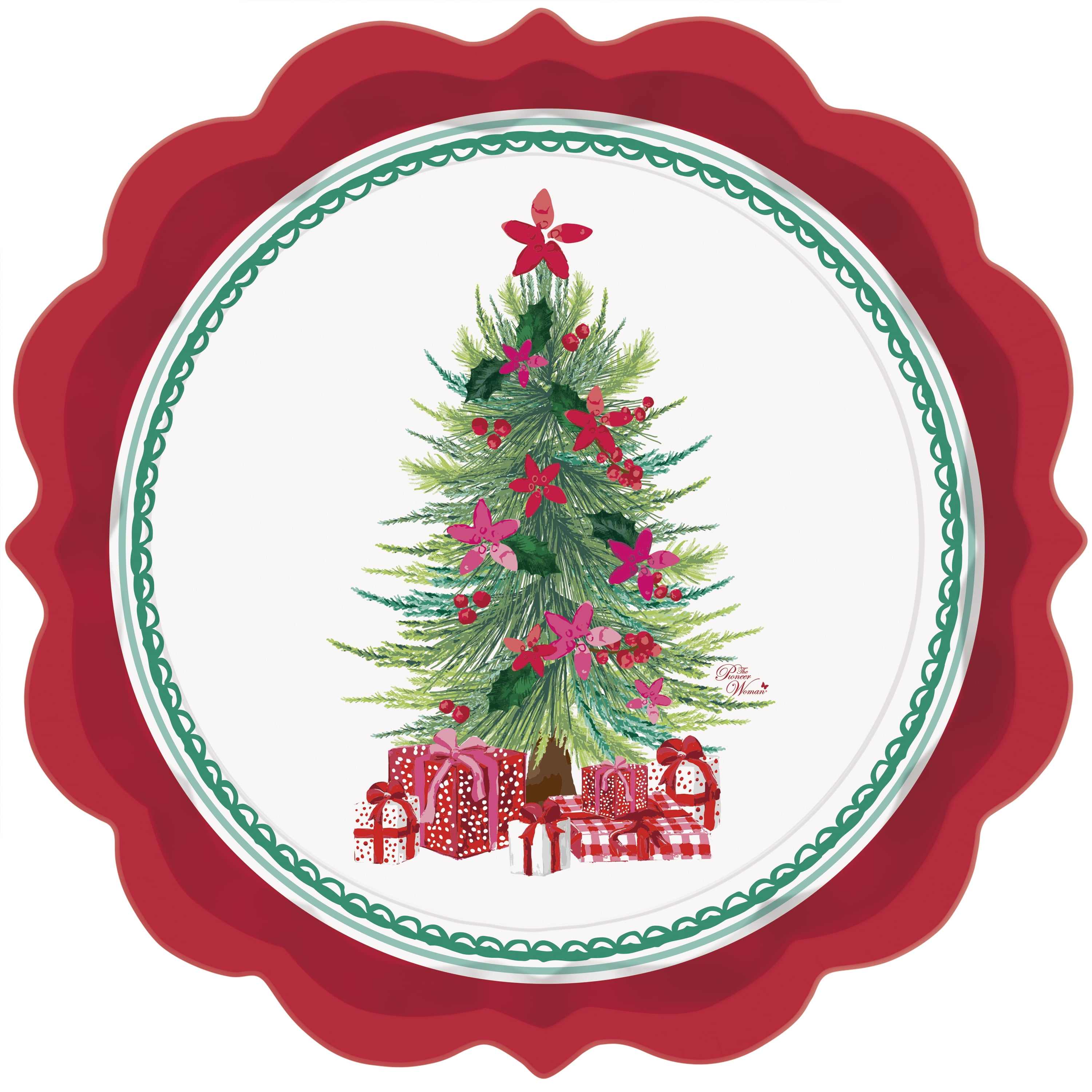 Pioneer Woman Holly & Bows Christmas Paper Dinner Plates, 11.5in, 8ct