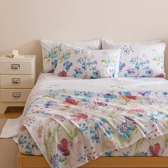 4‑Piece Rustic Floral Bedding Set, Soft Wrinkle‑Resistant Duvet Cover Sheet Pillowcase Combo, Durable For Washing, Multi‑Sizes, Bedroom Guest Room Decor(Red,Twin)