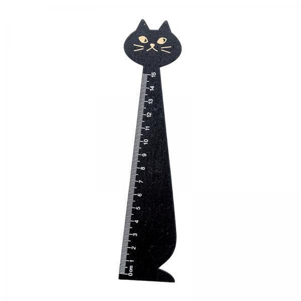 DOLITY 2xWooden Straight Ruler Korean Cartoon Cat Ruler for Girls Boys Children Black 2 Pcs