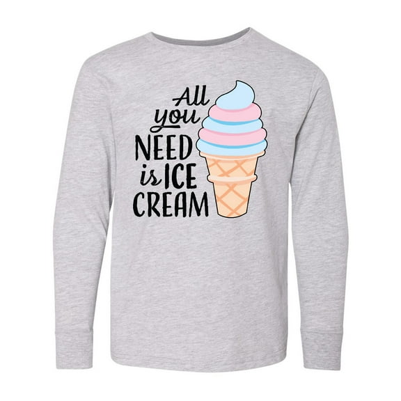 Inktastic All You Need is Ice Cream with Ice Cream Cone Long Sleeve Youth T-Shirt