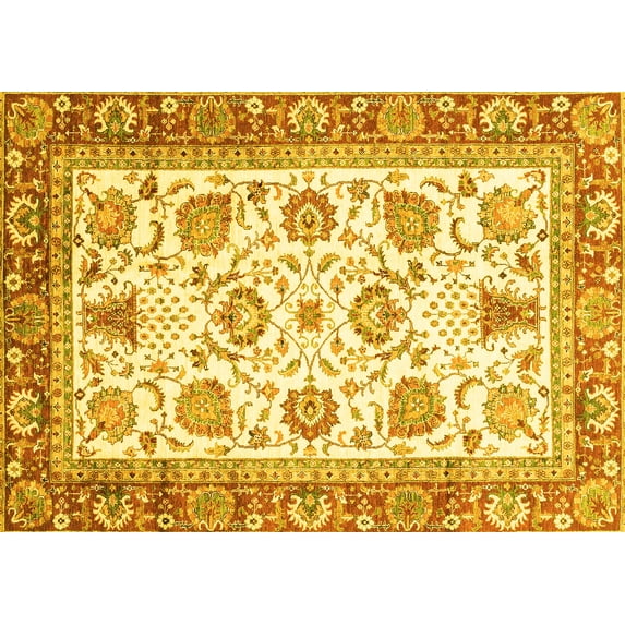 Ahgly Company Machine Washable Indoor Rectangle Abstract Yellow Modern Area Rugs, 8' x 10'