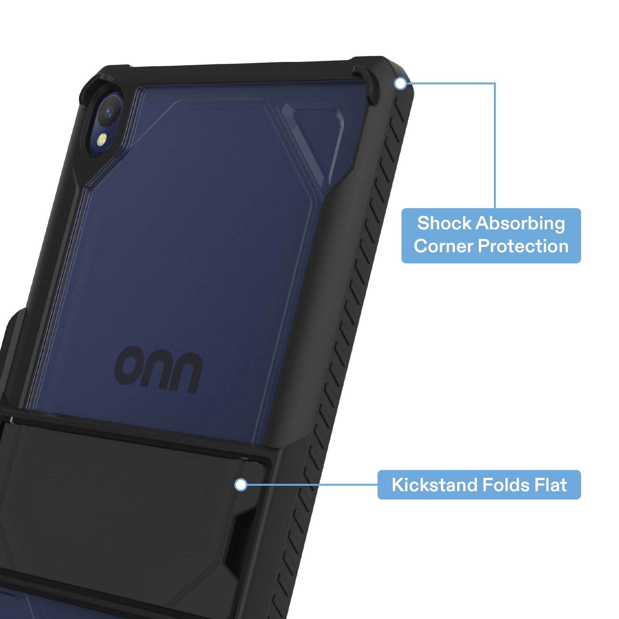 onn Slim Rugged Tablet Case with Kickstand for onn 8.1" Tablet (2026 Model) - Black/Clear