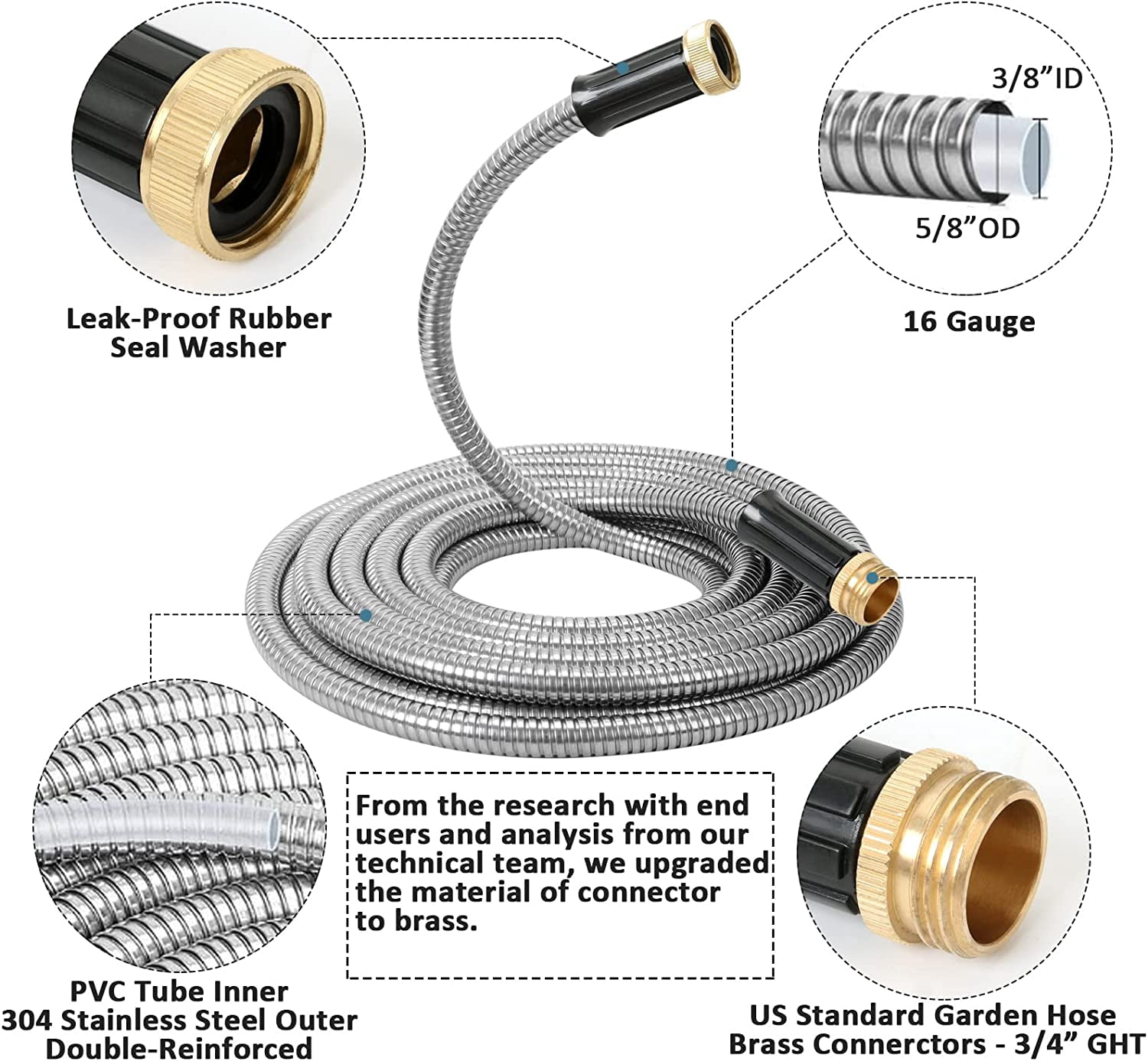 STYDDI 100FT Metal Garden Hose, 100FT 304 Stainless Steel Water Hose with Jet Sprayer Nozzle for Outdoor Yard, Lightweight and Kink Free Puncture Proof Durable Heavy Duty