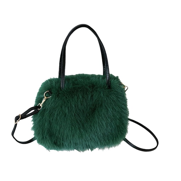 Bolso de mano de felpa para mujer, bolso bandolera suave y portátil para ir al trabajo o de vacaciones. Verde oscuro