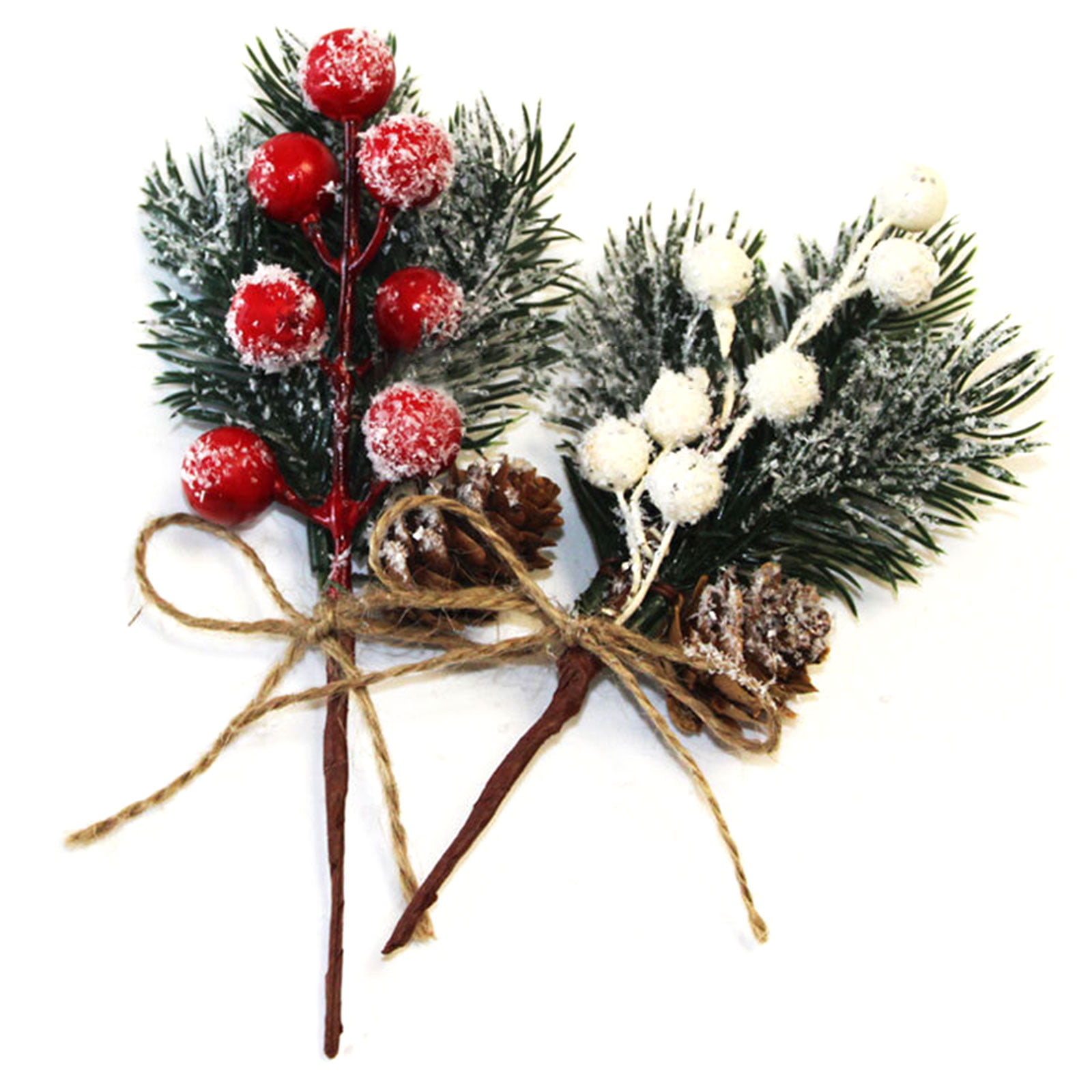 1-5PCS Christmas Artificial Pine Needle Branch Cone Berry Holly Xmas Flower Pick 