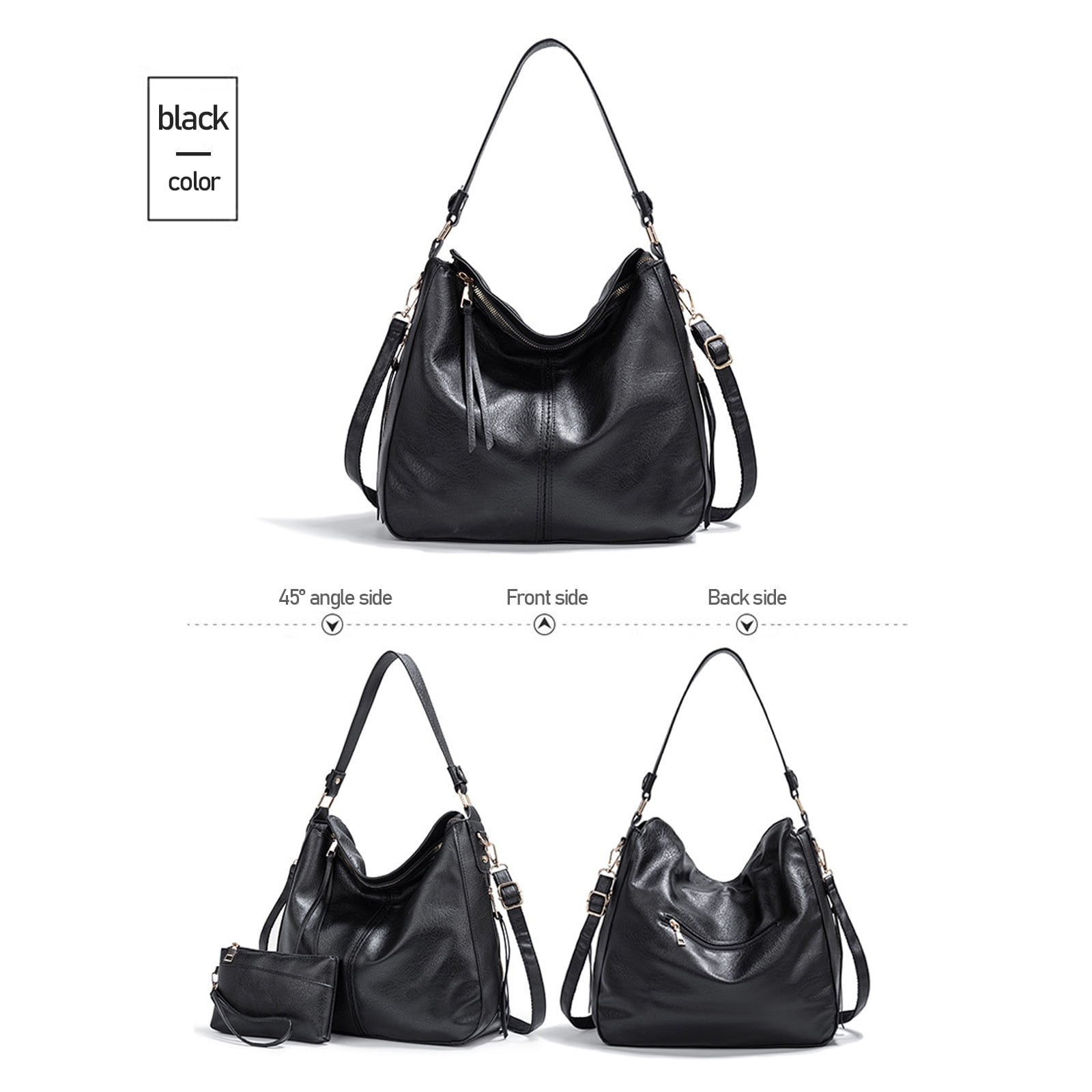 Arcticwind Shoulder Purse Handbag for Women, Hobo Tote Bags, Shoulder bag for Women, Vintage Simple style, wIth small bag & long shoulder stra, Blcak style