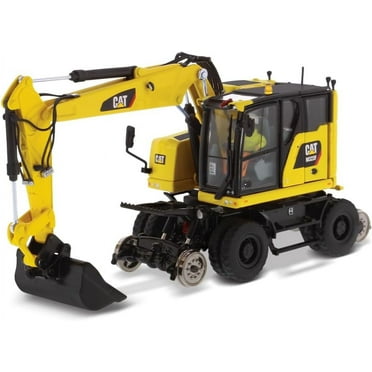 CAT Caterpillar M323F Railroad Wheeled Excavator w/Operator & 3 Work Tools Safety Yellow Ver. 1/50 Model by Diecast Masters
