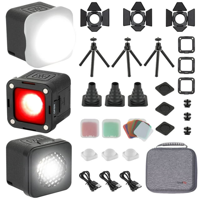 Luz de vídeo LED SmallRig RM01 Mini (paquete de 3) con accesorios