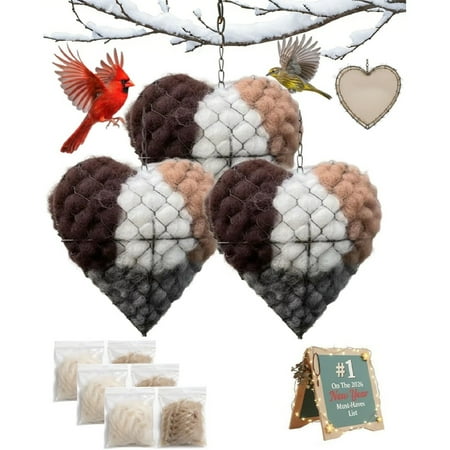 Handmade Fiber Bird Nesting Heart Refillable Birds Haven 3 Heart Shape Hummingbird Nesting and 6 Bags of Nest Materials Winter Fowl Gifts Animal Hummingbirds Lovers Home Garden Yard Handmade Fiber Bird Nesting Heart Refillable Birds Haven 3 Heart Shape Hummingbird Nesting and 6 Bags of Nest Materials Winter Fowl Gifts Animal Hummingbirds Lovers Home Garden Yard
