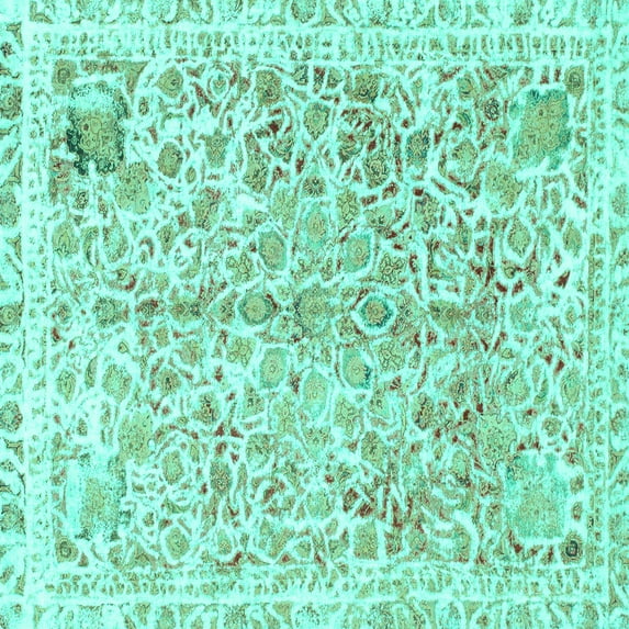 Ahgly Company Indoor Square Abstract Turquoise Blue Modern Area Rugs, 7' Square