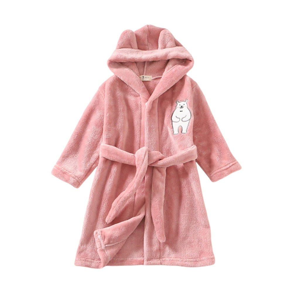 Bathrobe for Toddlers, Plush Soft Coral Sleepwear Fleece Pajamas Animal