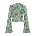 thumbnail image 7 of SCRAWLGOD Floral Horse Women Bell Sleeve Tops Size S Women's Floral Print Bell Long Sleeve Crop Blouse Soft Summer Mock Neck Crop Tops Vintage Slim Shirts, 7 of 7