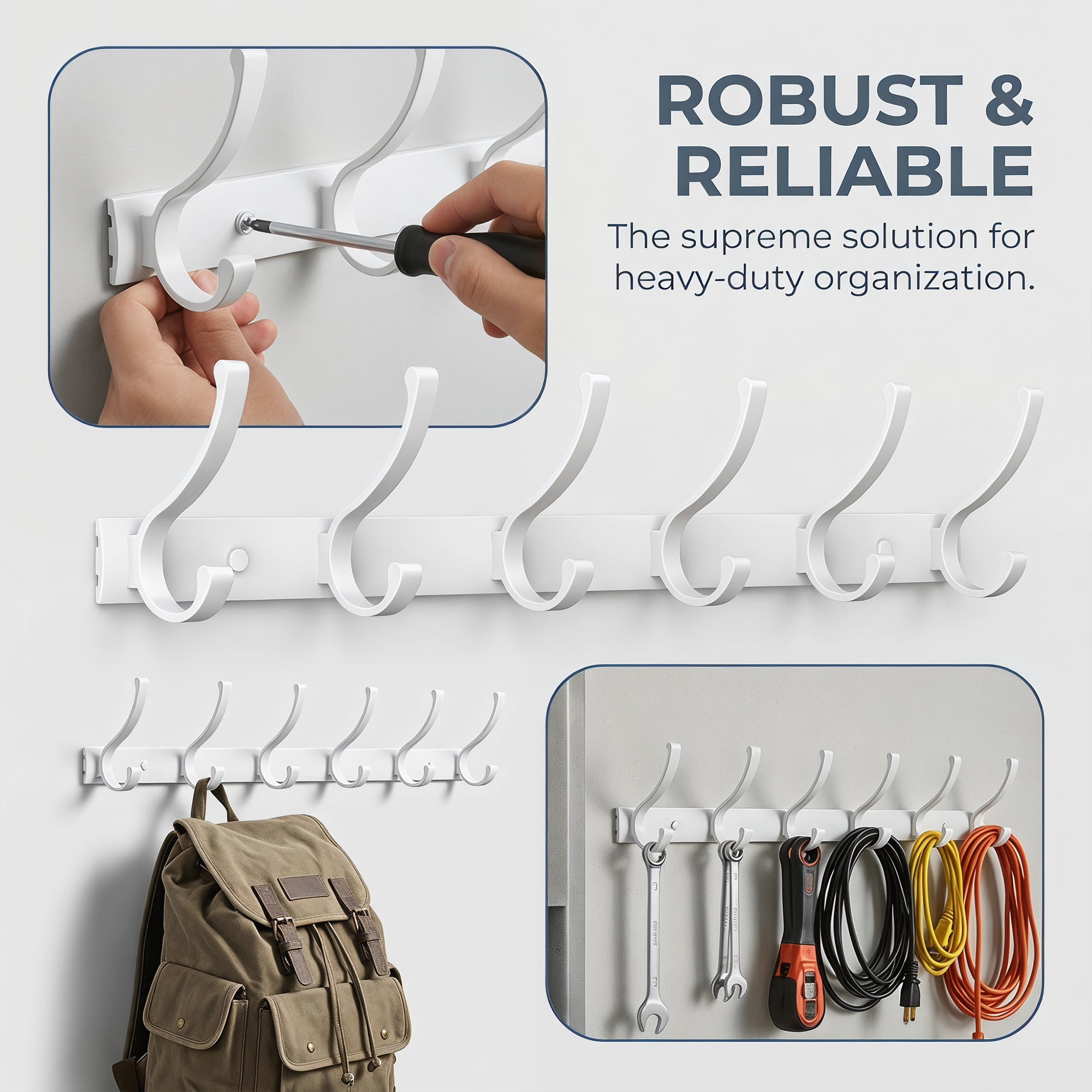 Unique Bargains Coat Rack Wall Mount,Hat Rack for Entryway and Bedroom White 6 Hooks