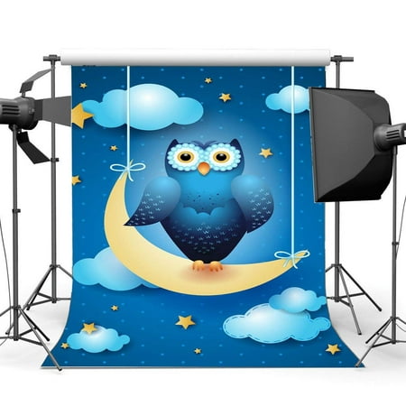 Image of ABPHOTO Polyester 5x7ft Sweet Baby Shower Backdrop Twinkle Twinkle Litter Star Bokeh Dots Blue Sky White Cloud Owl Cartoon Photography Background for Boys Girls Birthday Party Photo Studio Props
