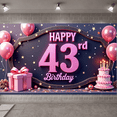 thumbnail image 5 of Pink Glitter Happy 43rd Banner Gold Stars 43rd Birthday Display Pink Balloons Gift Box Birthday Backdrop for 43rd Birthday Party Indoor Celebration Photo Shoot, 5 of 9