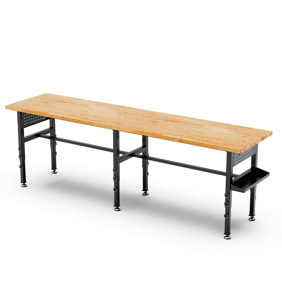 CQSXDA 96" Adjustable Workbench with Solid Wood Top, 2000 lbs Capacity, Adjustable Height Garage Table with Storage Box