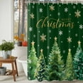thumbnail image 3 of Shower Curtain 48"W x 72"L Winter Christmas Tree Snowflake Green Fabric Shower Curtains Set with Hooks Water Repellent Bathroom Curtains Machine Washable Bathroom Accessories, 3 of 9