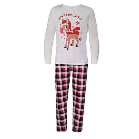 

Leutsin Parent-child Attire Christmas Suits Patchwork Plaid Printed Homewear Round Neck Long Sleeve Pajamas Two-piece Sets
