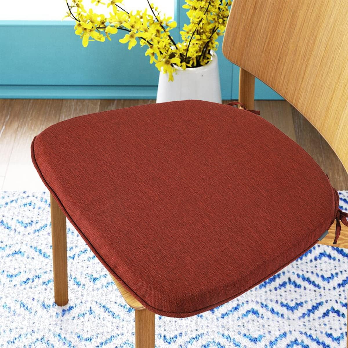 Outdoor Chair Cushions Set of 2, 17x16x2 Inch U-Shaped  Seat Pads with Invisible Zipper, Water Resistant Fade-Resistant Dining Chair Cushion for Garden Furniture (Dark Red)