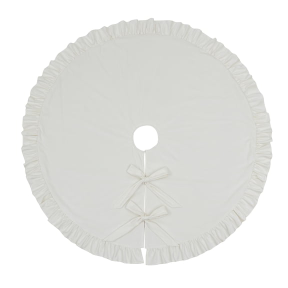 My Texas House Ruffle Ivory Velvet Christmas Tree Skirt, 60"