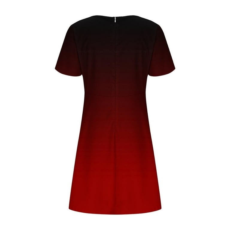 Efsteb Womens Summer Dresses V Neck Puff Short Sleeve Midi Dress Casual Lightweight Versatile Sun Dresses (Red,S), Women's, Size: Small
