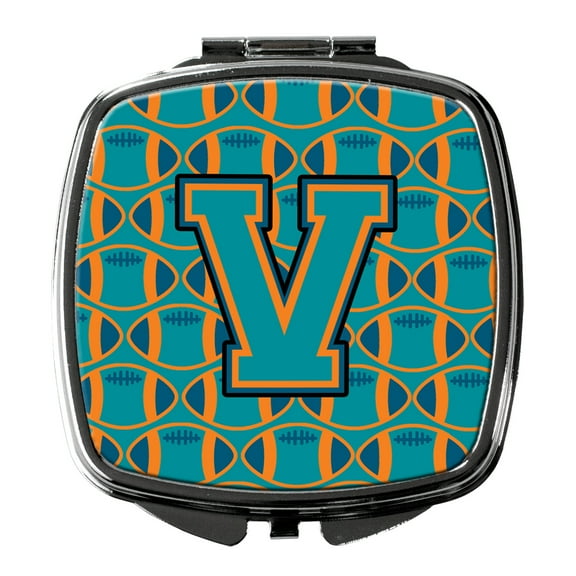 Letter V Football Aqua Orange and Marine Blue Compact Mirror CJ1063-VSCM