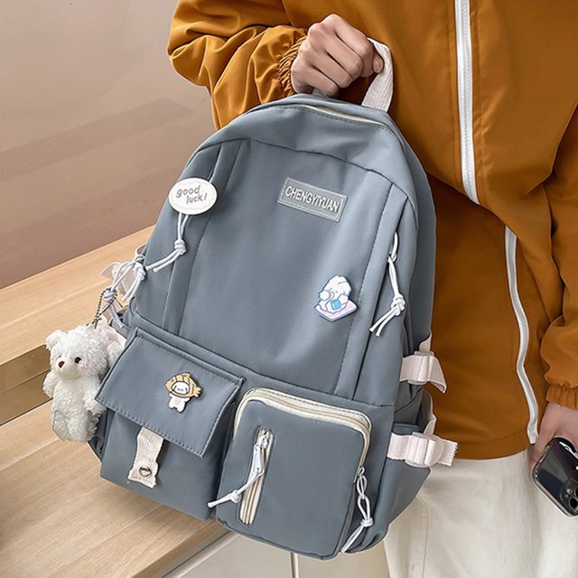 Mochila informal para mujer, mochilas escolares de moda con colgante de medalla para deporte (azul)