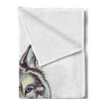 thumbnail image 2 of Wolf Soft Flannel Fleece Blanket, Hand Drawn Style Canine Portrait with Blue Eyes Watercolor Wildlife Illustration, Cozy Plush for Indoor and Outdoor Use, 60" x 80", Pale Green Umber, by Ambesonne, 2 of 5