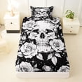 thumbnail image 3 of Homewish Halloween Goth Skull Twin Sheets,Victorian Romantic Flowers Bedding,Black White,3 Pieces,1 Fitted Sheet and 1 Pillowcase, 3 of 6