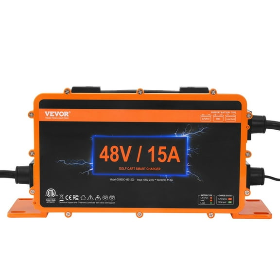 STAWAY 48V Smart Golf Cart Battery Charger - 15A for Lead-Acid, Lithium, LiFePO4 - ETL Certified, Waterproof, Multi-Protection, Easy Portability