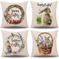 thumbnail image 1 of Pcs Easter Cushion Cover Rabbit Bunnies With Eggs Cushion Cover, Cotton Linen Sofa Bed Throw Pillowcase Decoration (18"x18") Ormromra OTTO-MZQ-1345, 1 of 1