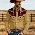 thumbnail image 2 of xfsWaSs Men's Western Cowboy Shirt Vintage Print Long Sleeve Shirts Slim Fit Casual Button Down Shirts Cowboy Style Festival Outfit Fashion Party Tops, 2 of 4