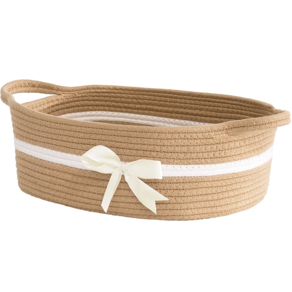 Timeyard Cotton Rope Gift Baskets Empty for Nursery, Easter Baby Gift Basket, Small Woven Basket with bow, Storage Baskets for Home Décor (Camel)