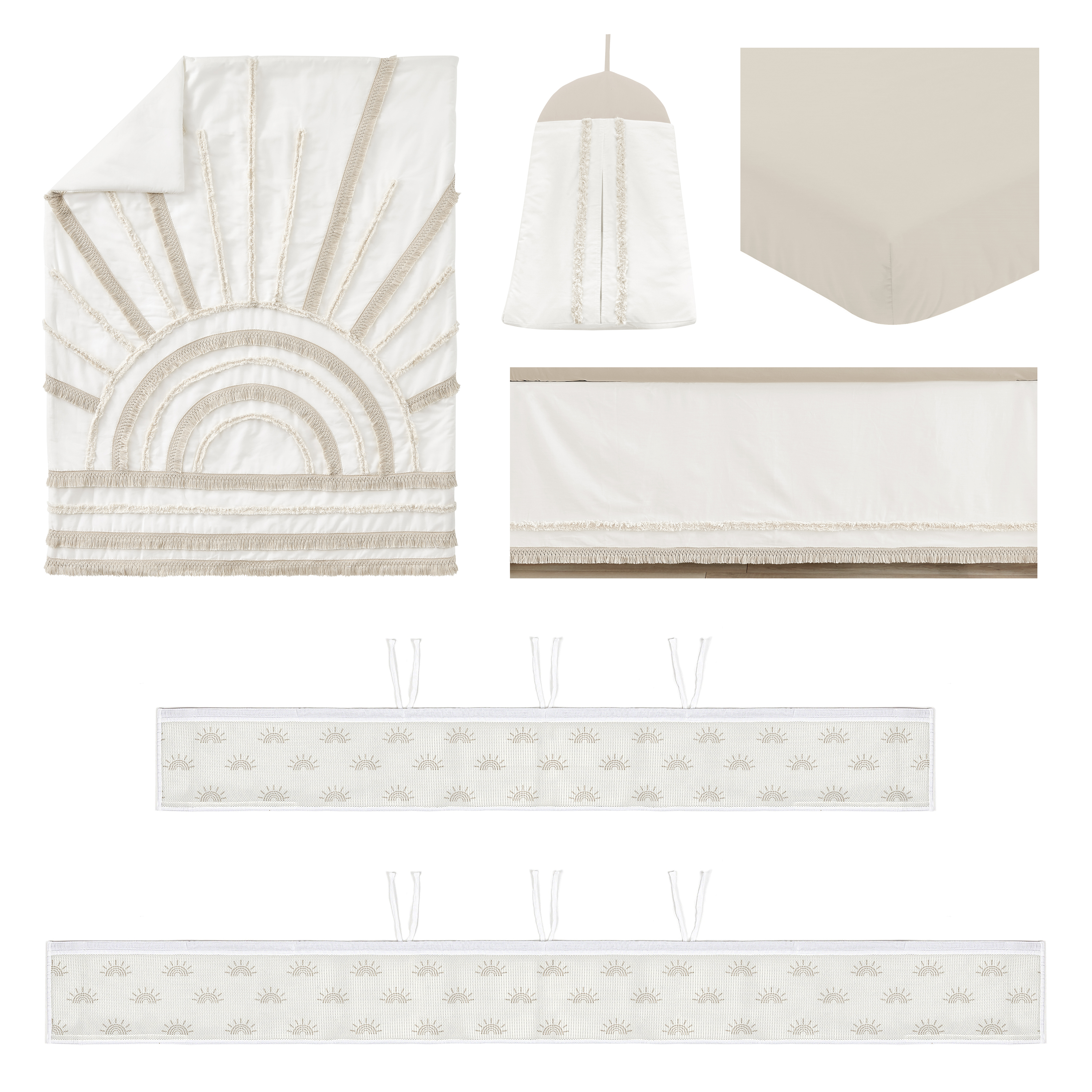 Sweet Jojo Designs Tufted Sun Ivory and Beige Crib Bedding + BreathableBaby Breathable Mesh Liner Pad