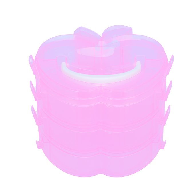 Caja de almacenamiento de plástico desmontable con forma de manzana de 3 niveles, contenedor portátil para juguetes, color rosa