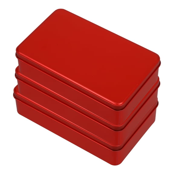 HOMEMAXS 3pcs Rectangular Metal Tin Boxes with Lid for Home Use Strong and Red Color