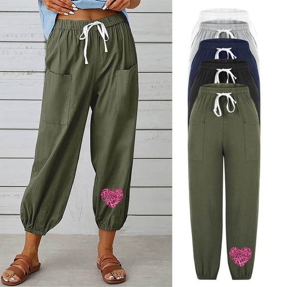 HVOBTTY Womens Straiht Leg Joggers, Summer Pants for Women, Womens Casual Soft Print Drawstring Cuffed Breathable Loose Daily Joggers Army Green, XXL