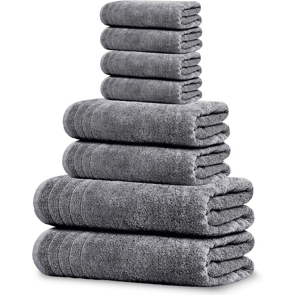 Tens Towels Pack of 8 Set, 2 Extra Large Bath, Hand, 4 Washcloths, 100% Cotton, Lighter Weight, Quicker to Dry, Super Absorbent, Perfect for Bathroom, Dark Grey