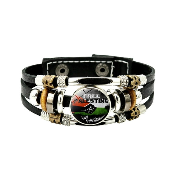 Palestinian Flag Leather Bracelet Punk Vintage Beaded Bracelet Handicraft Popular Small Item