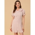 thumbnail image 3 of Unique Bargains Women's Ruffle Peter Pan Collar Casual Button up Checkered Dress M Pink White, 3 of 6