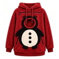 thumbnail image 4 of Puyaiuu Women Christmas Snowman Pattern Fuzzy Sherpa Hooded Sweatshirt With Pet Holding Hole Long Sleeve Warm Plush Pullover Top For Winter Holiday Party Gift, 4 of 5