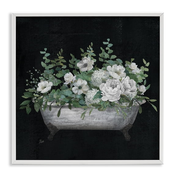 Stupell Industries Rustic Floral Bathtub Typography Painting White Framed Art Print Wall Art, 24 x 24