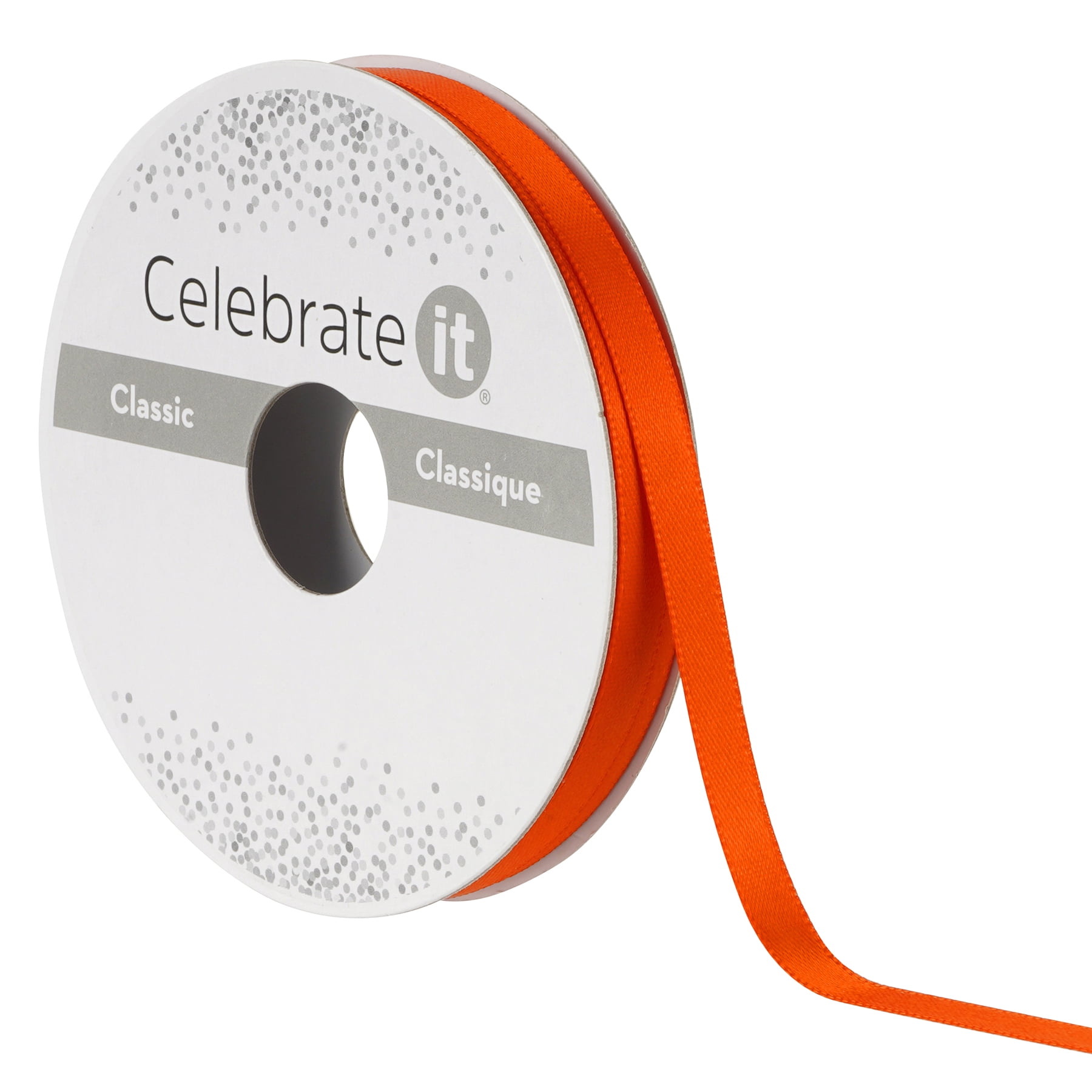Celebrate It 1/4" x 10yd. Autumn Orange Satin Ribbon - Non-Wired with Woven Edge, Polyester - Ideal for Gift Wrapping, Baskets & DIY Crafts, 24 Pack