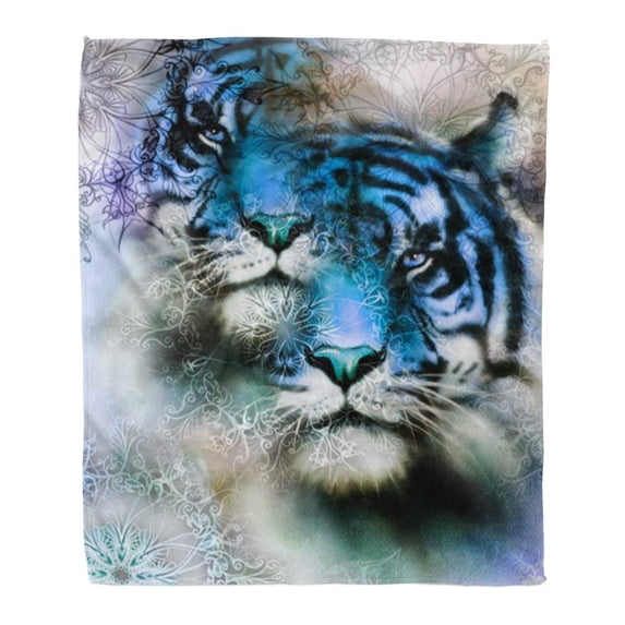 ASHLEIGH Flannel Throw Blanket White Spirit Tiger Collage on Color Abstract and Mandala Soft for Bed Sofa and Couch 50x60 Inches