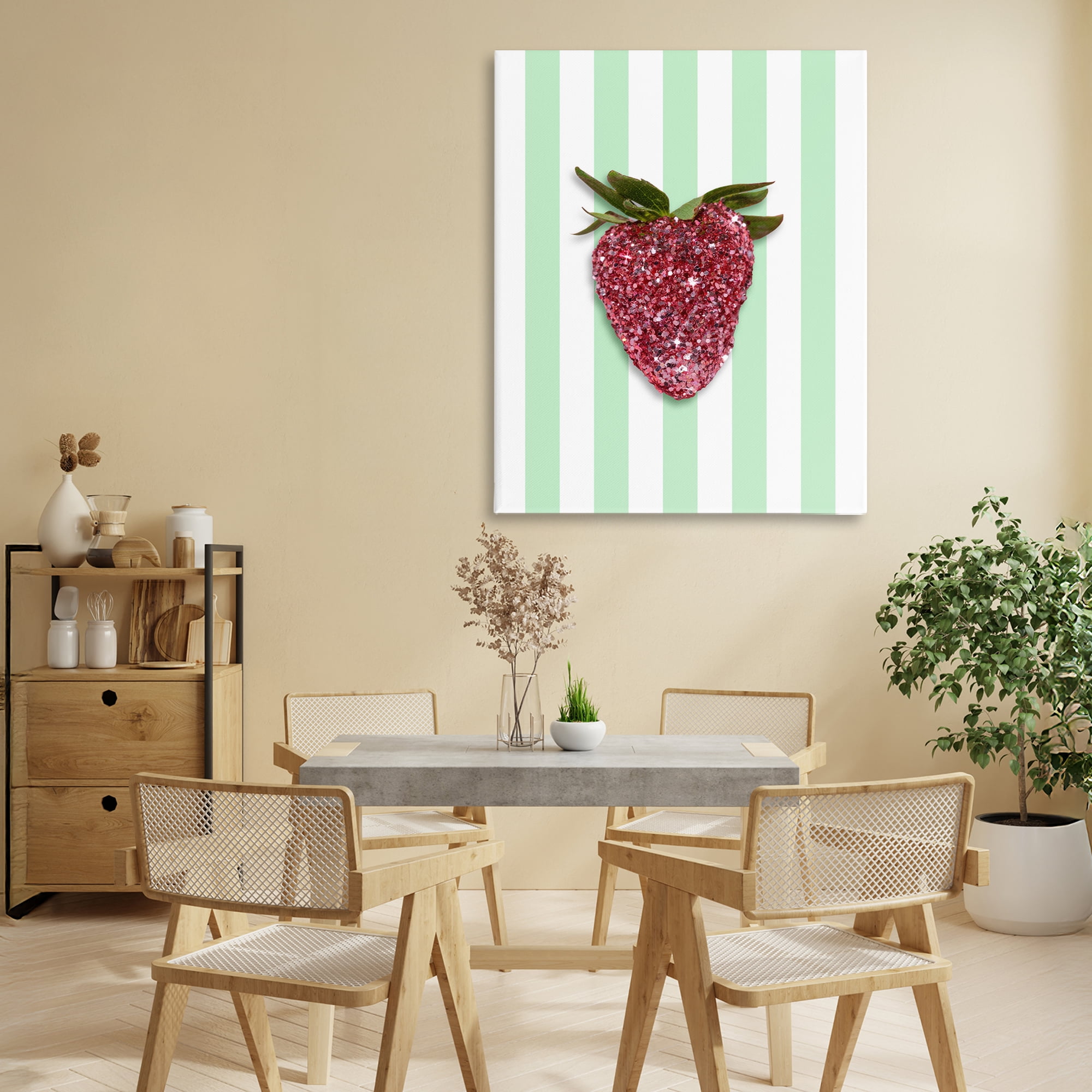 Stupell Industries Glimmer Cherry on Green Stripes Canvas Wall Art, design by LISH Creative