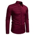 thumbnail image 2 of safuny Men's Slim Dress Shirt Solid Long Sleeve Button Down Ruched Casual Top Wine S, 2 of 7