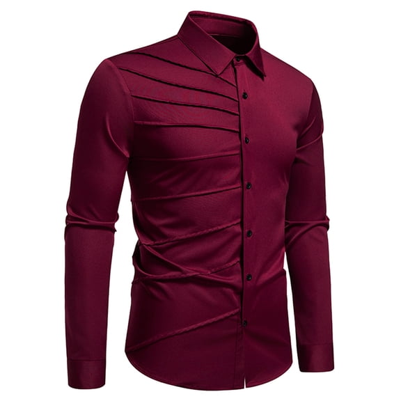 VgaVtl Cotton Men Long Sleeve Shirts Dress Shirts Collared Mens Clothes Shirts Slim Office Solid Button up Red Bottoming Shirts