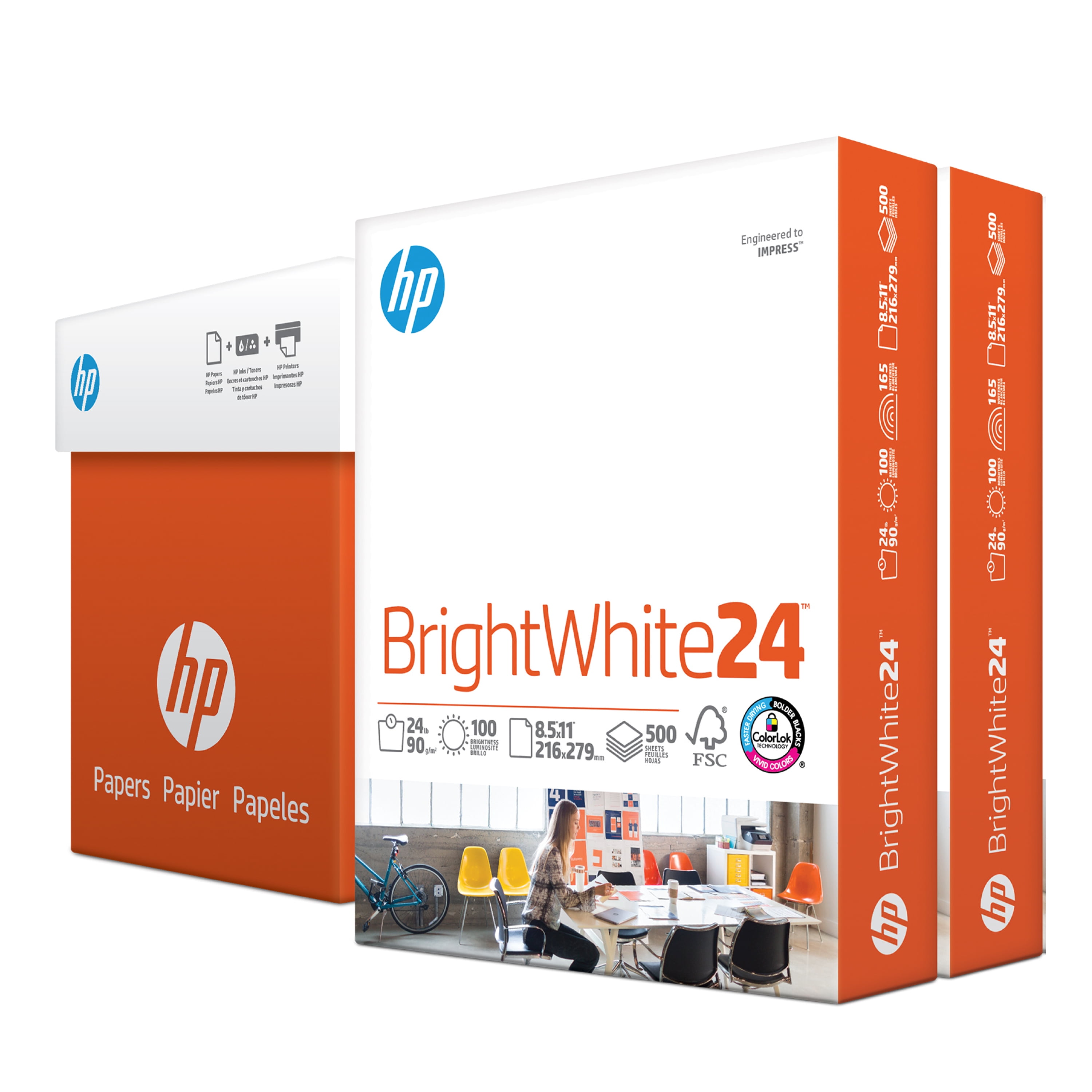 HP Printer Paper 24lb Paper 202040C ColorPrinting24 Acid Free Paper 97 Bright 2,400 Sheets / 6 Ream Carton Letter Size 8.5 x 11 Paper 