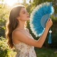 thumbnail image 2 of Feather Fan Foldable Handheld Flapper Fan with Feathers,Vintage Embroidered Fan for Women Costume Party Wedding Dancing Show Decoration Chinese Hand Fan, 2 of 7