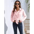 thumbnail image 4 of Blusas de Satén para Mujer, Camisas de Seda con Botones, Blusas Informales de Larga para Negocios Rosa S, 4 of 7